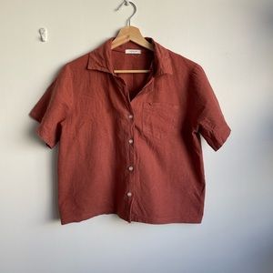 Burnt red / burgundy button down linen top